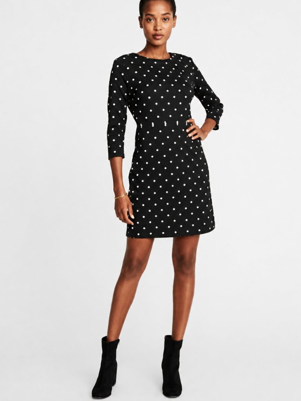 Old Navy Black White Polka Dot Ponte Knit Sheath Dress Long Sleeve